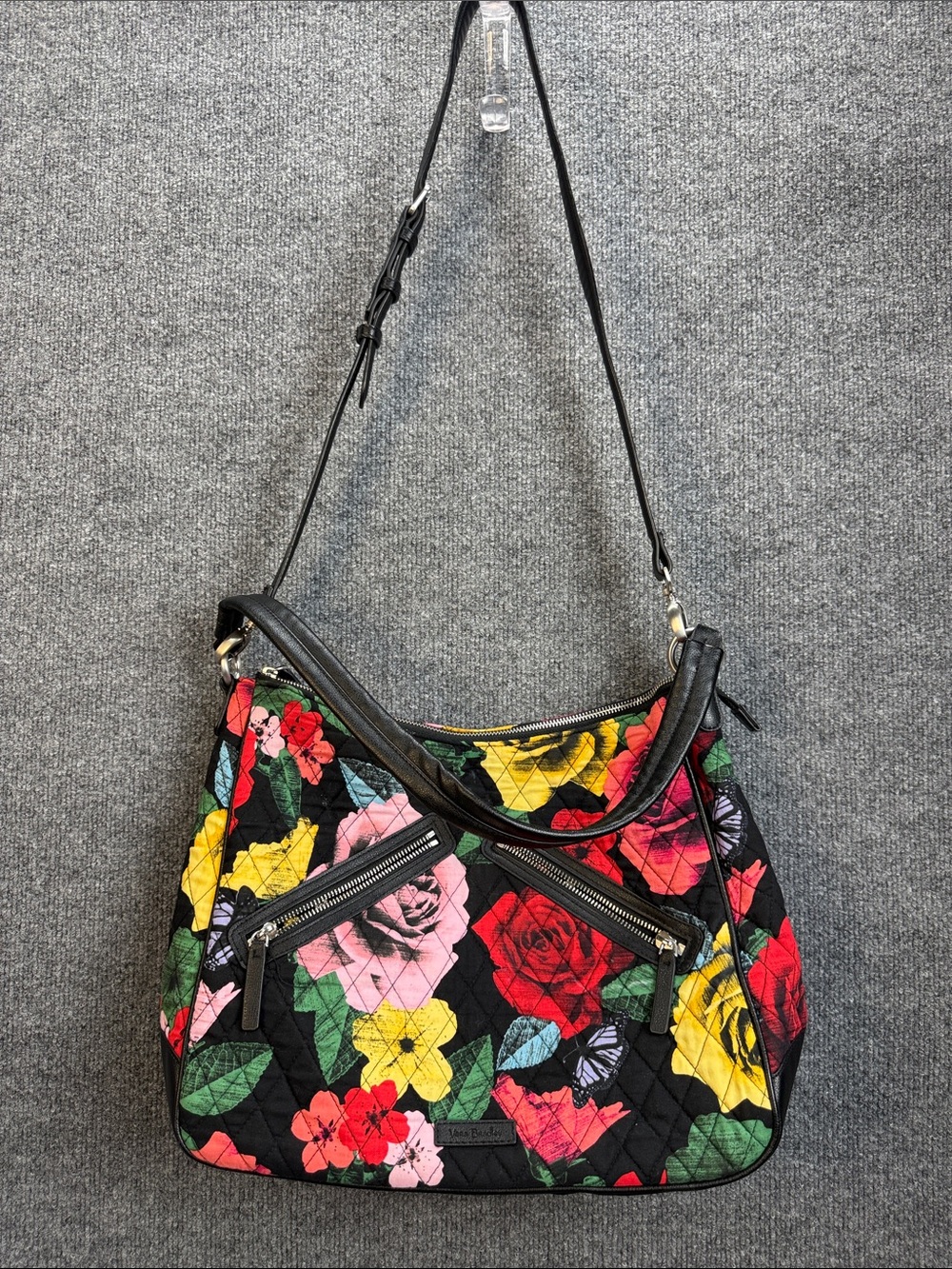 Vera Bradley Havana Rose Hobo Shoulder Bag with Red Pink Yellow Floral Print